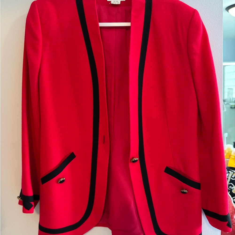 Ann Taylor Red Blazer with Black Trim